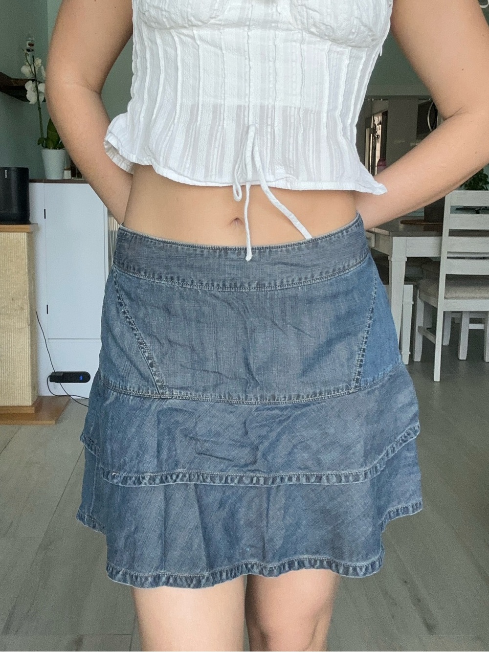 Armani Exchange Denim Mini Skirt Lyocell Paneled Size 6 Medium Wash